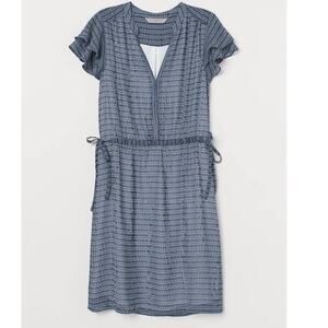 H&M V-Neck Knee Length Summer Chiffon Dress Blue & White‎ side ties